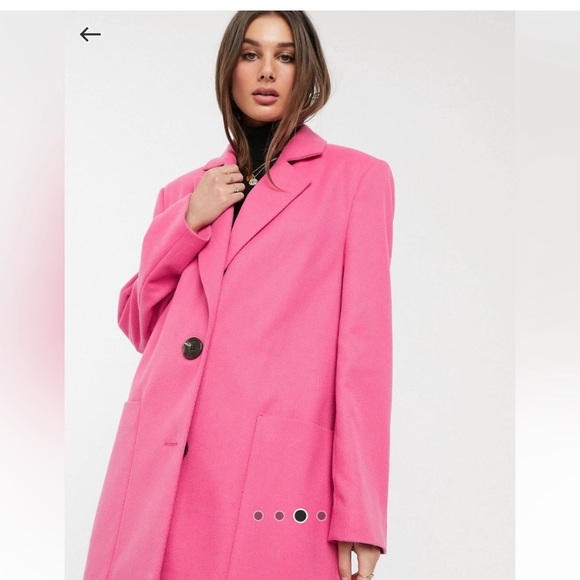 ASOS TALL bright pink bonded crepe grandad coat - Picture 2 of 8